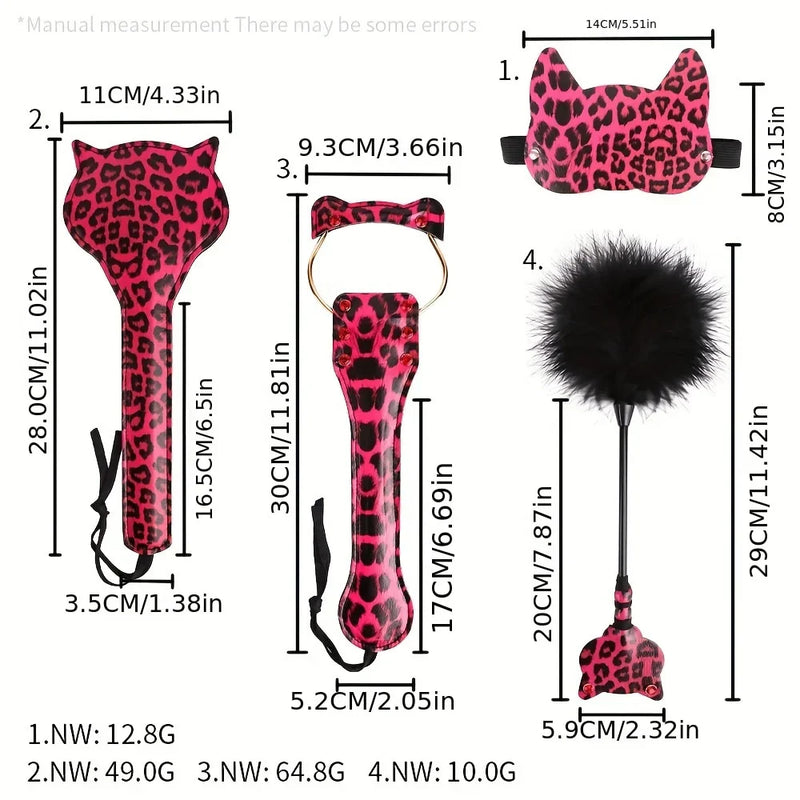 Pink Leopard Print Play Kit With Blindfold Paddles and Whp