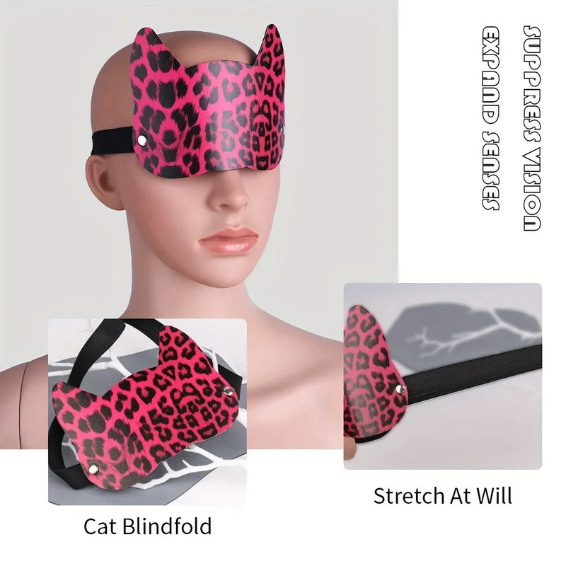 Pink Leopard Print Play Kit With Blindfold Paddles and Whp