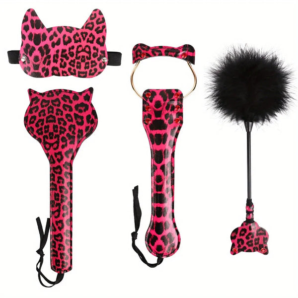 Pink Leopard Print Play Kit With Blindfold Paddles and Whp