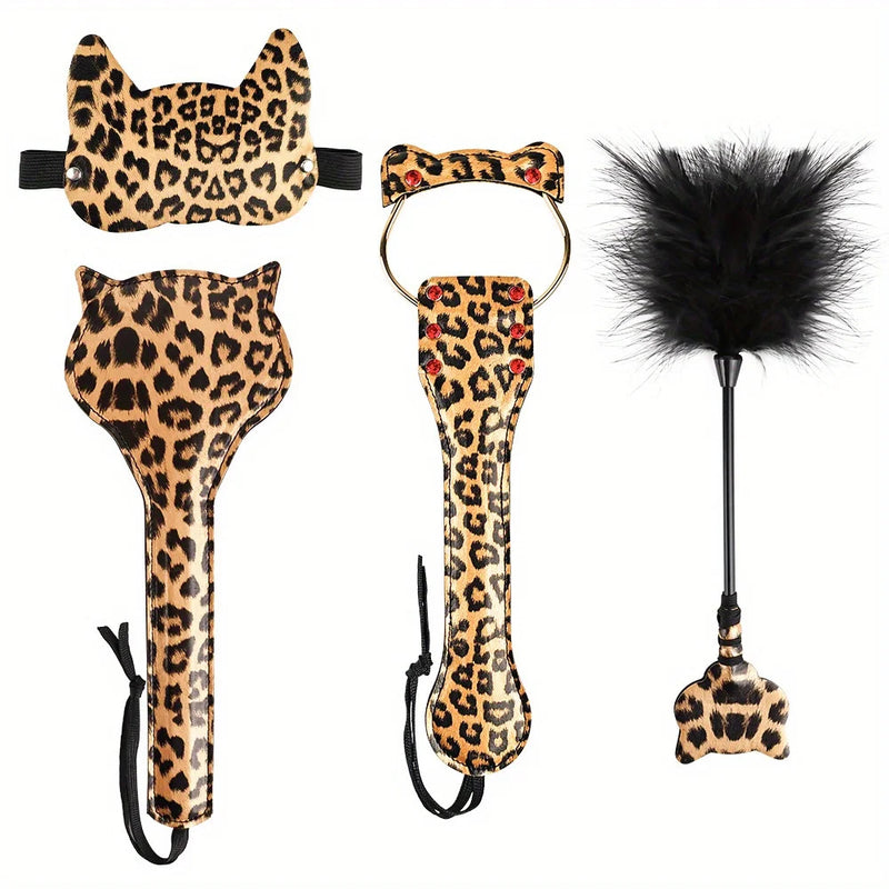 Pink Leopard Print Play Kit With Blindfold Paddles and Whp