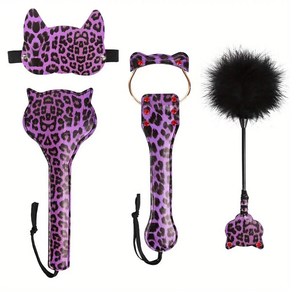 Pink Leopard Print Play Kit With Blindfold Paddles and Whp