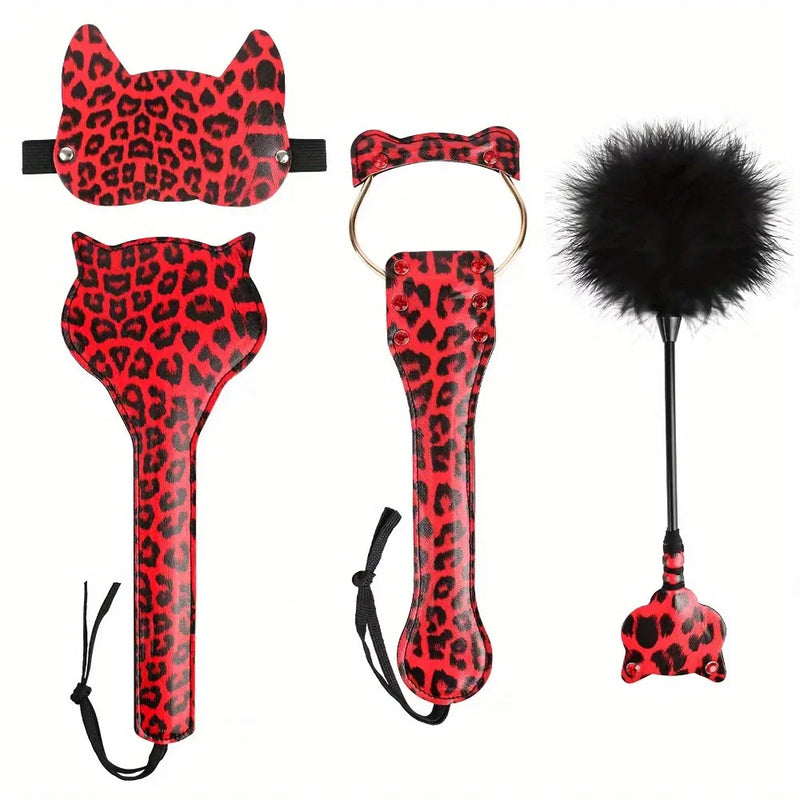 Pink Leopard Print Play Kit With Blindfold Paddles and Whp