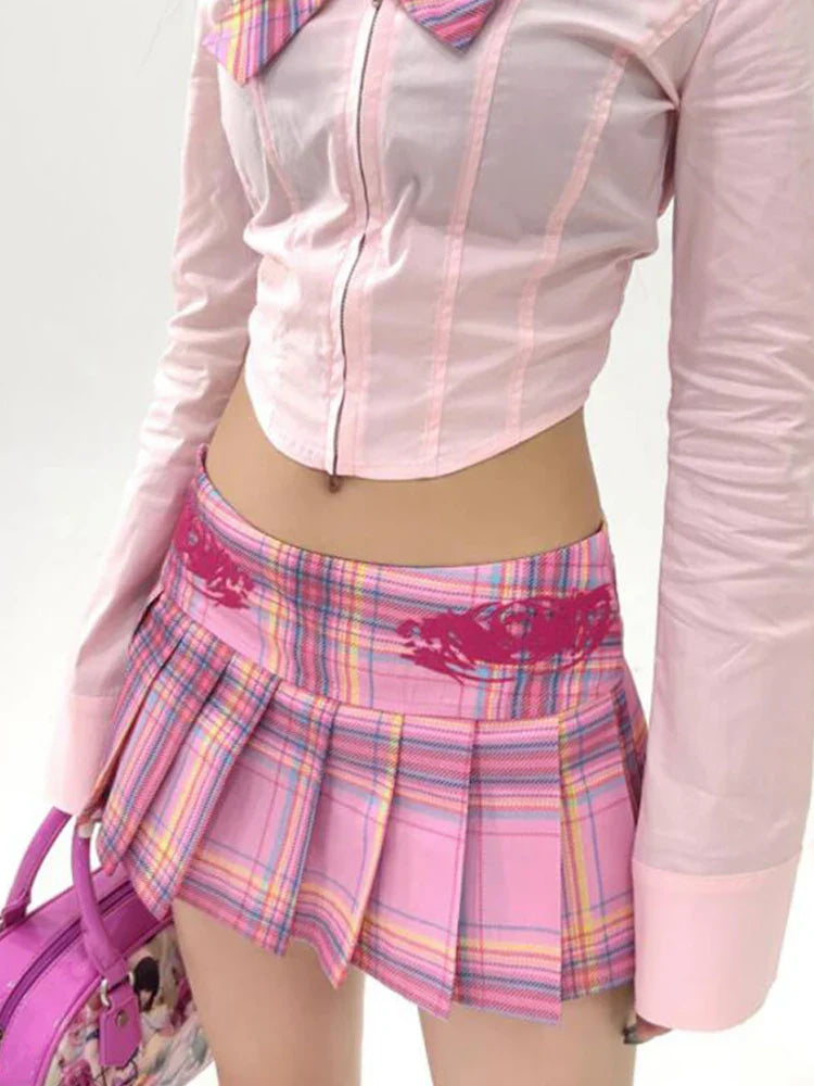 Pink Plaid Mini Skirt - cute skirt, mini pink plaid, skirts