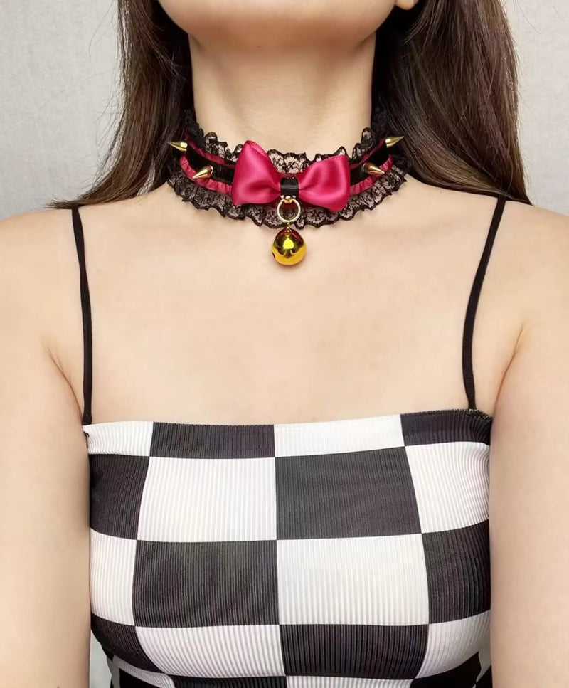 Pretty Gothic Neko Bell Collar - bell choker, cat, cats, chokers, collar