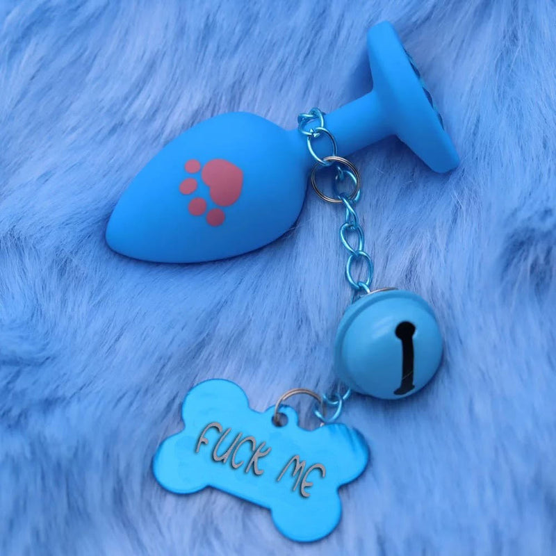 Pup Tag Paw Plugs - Blue - anal plugs, bell, butt plug, paw print