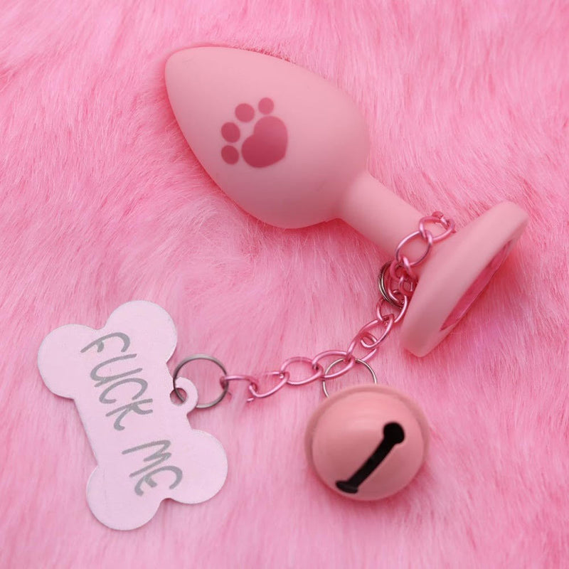 Pup Tag Paw Plugs - Pink - anal plugs, bell, butt plug, paw print