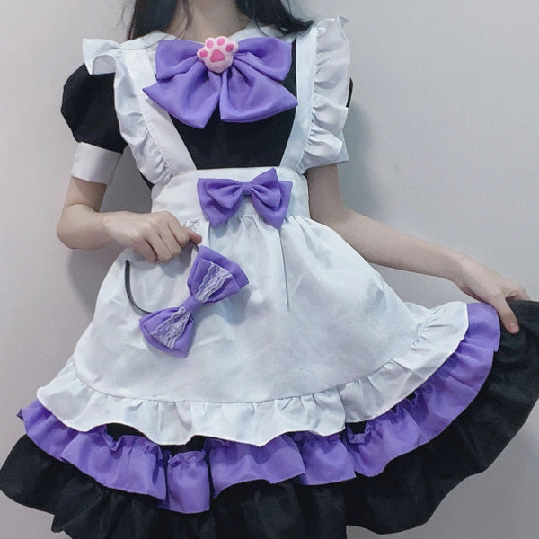 Purple Black Puppy Maid Cosplay Kawaii Dress