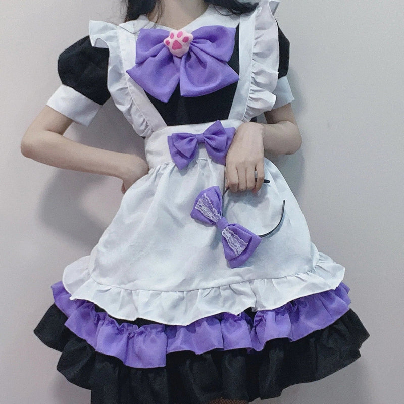 Purple Black Puppy Maid Cosplay Kawaii Dress