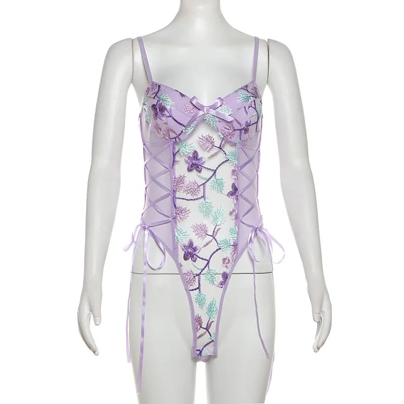 Purple Lace Lavender Flower Garden Bodysuit One Piece