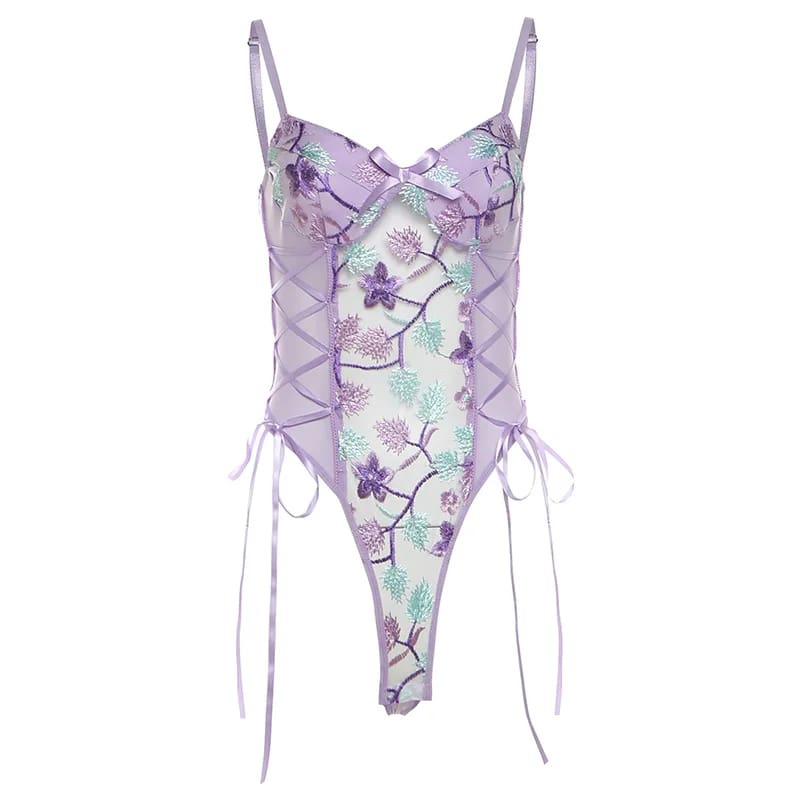 Purple Lace Lavender Flower Garden Bodysuit One Piece