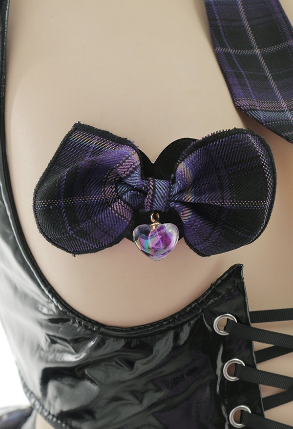 Purple Plaid Latex Vixen Set - black latex, costumes, dominant and submissive, dominatrix,