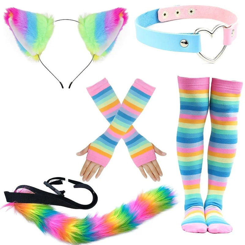 Rainbow Pride Raver Furry Play Kit Costume Accessory Set