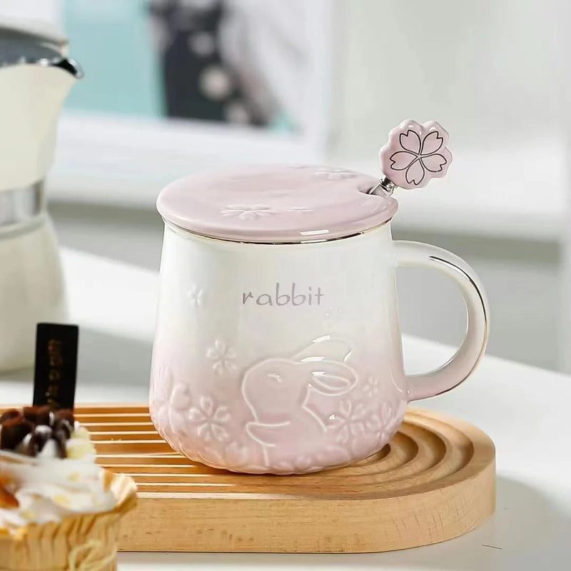 Sakura Bunny Luxury Pink Ceramic Coffee Mug Cup