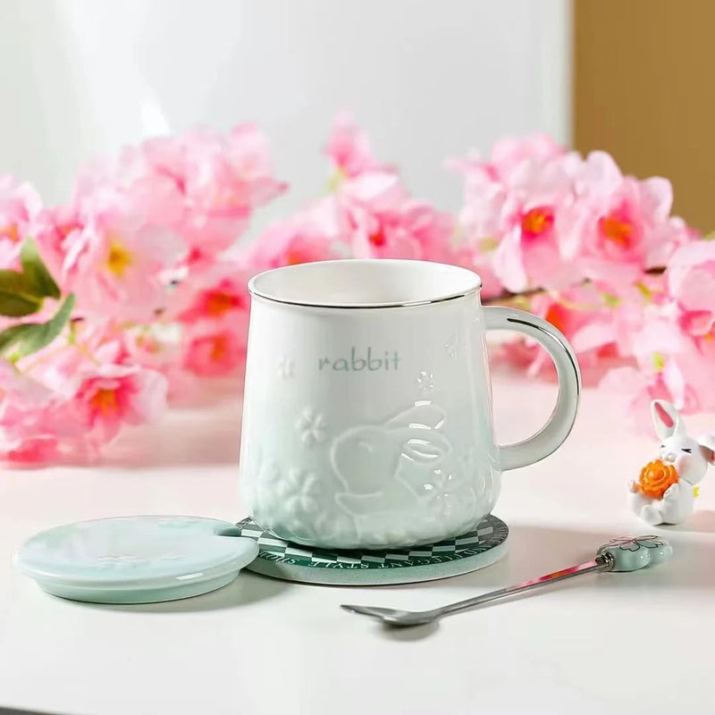 Sakura Bunny Luxury Pink Ceramic Coffee Mug Cup