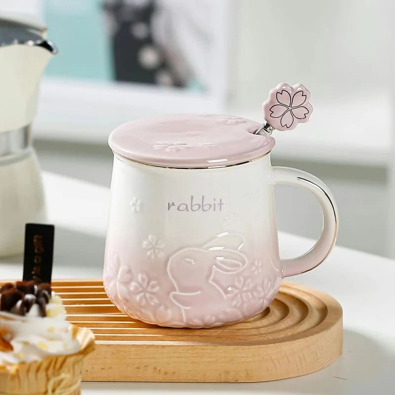 Sakura Bunny Luxury Pink Ceramic Coffee Mug Cup