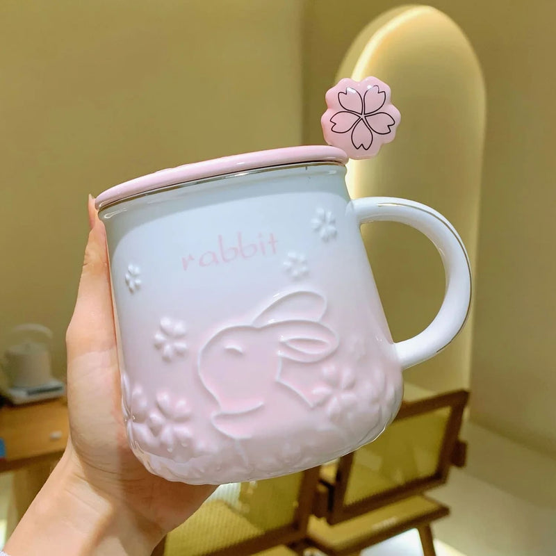 Sakura Bunny Luxury Pink Ceramic Coffee Mug Cup