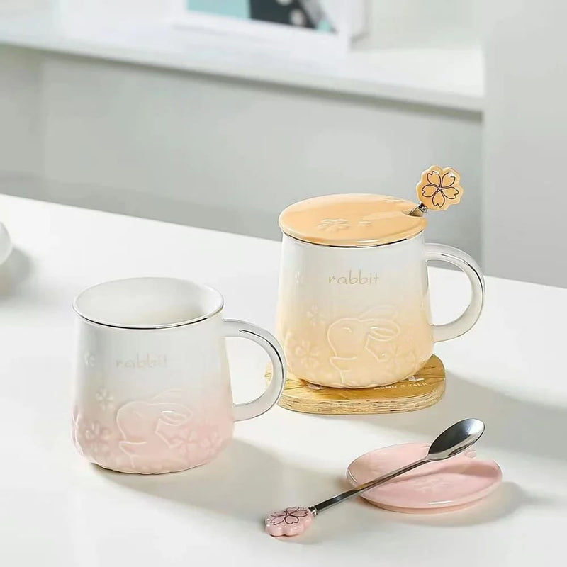 Sakura Bunny Luxury Pink Ceramic Coffee Mug Cup