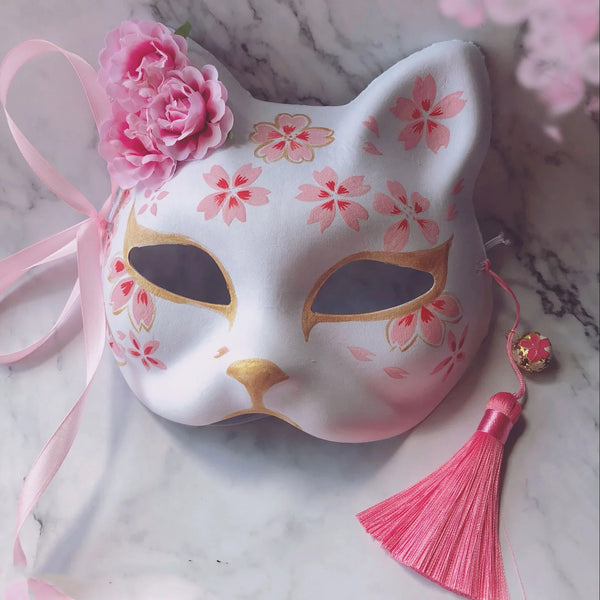 Sakura Flower Fox Mask - cat mask, cherry blossom, cosplay, costume, face mask