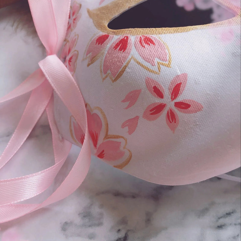 Sakura Flower Fox Mask - cat mask, cherry blossom, cosplay, costume, face mask