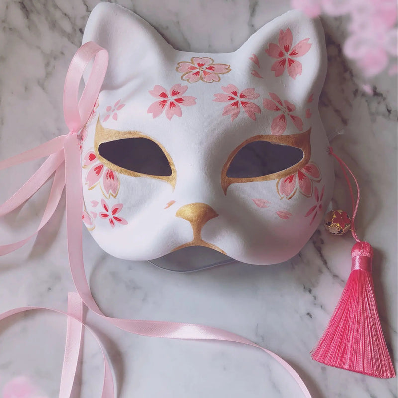 Sakura Flower Fox Mask - cat mask, cherry blossom, cosplay, costume, face mask