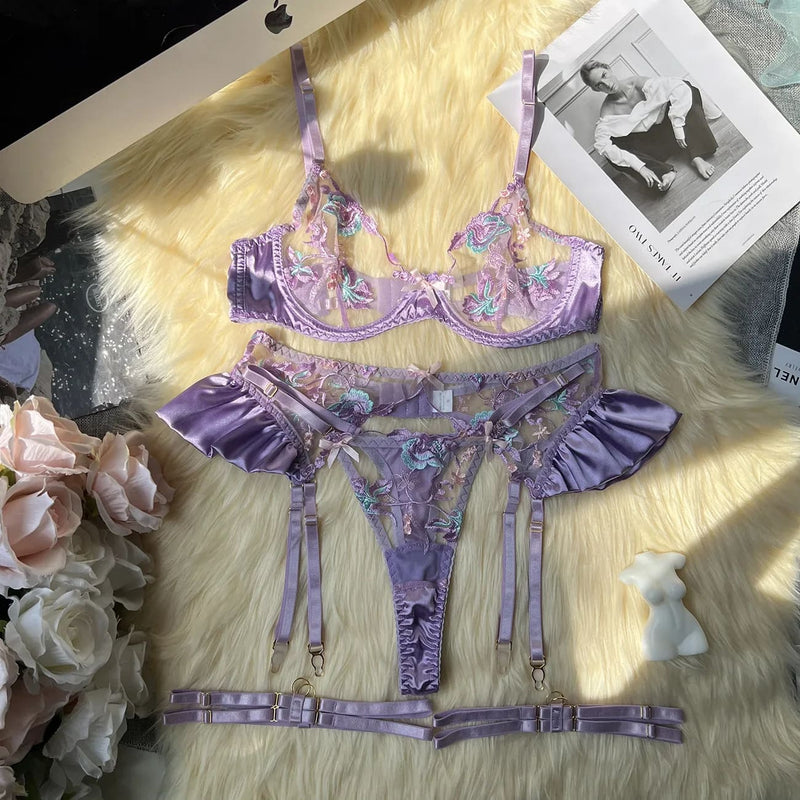 Satin Silk Lavender Purple Luxury Lingerie Set Bra and Panties