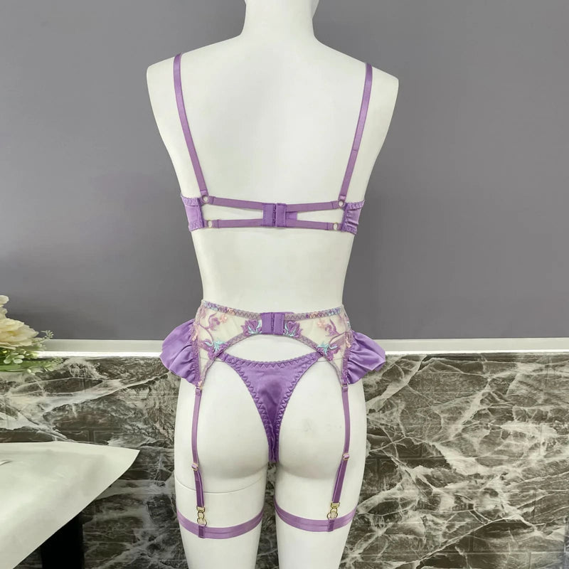 Satin Silk Lavender Purple Luxury Lingerie Set Bra and Panties