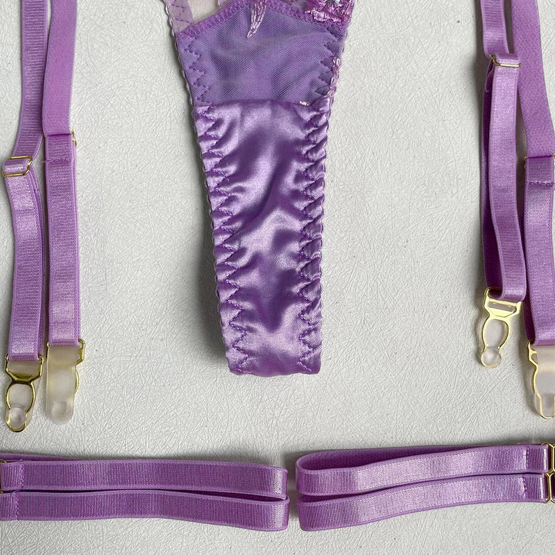 Satin Silk Lavender Purple Luxury Lingerie Set Bra and Panties