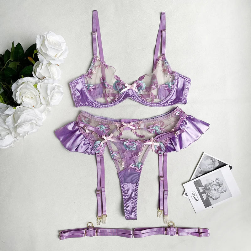 Satin Silk Lavender Purple Luxury Lingerie Set Bra and Panties