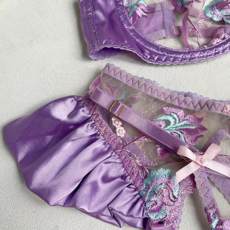 Satin Silk Lavender Purple Luxury Lingerie Set Bra and Panties