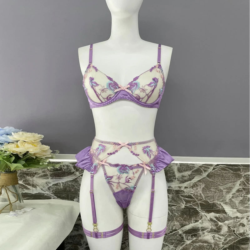 Satin Silk Lavender Purple Luxury Lingerie Set Bra and Panties