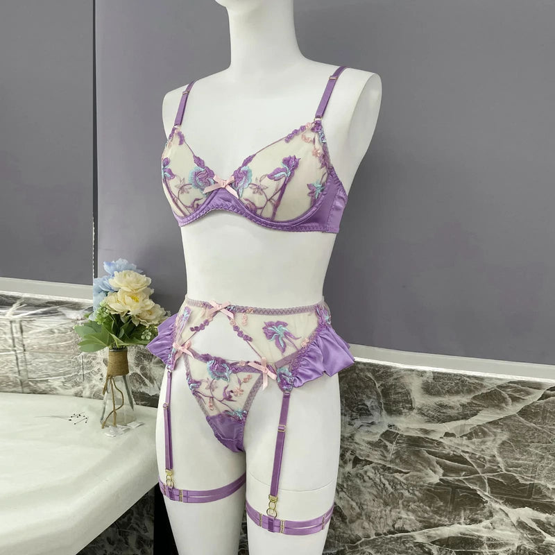 Satin Silk Lavender Purple Luxury Lingerie Set Bra and Panties