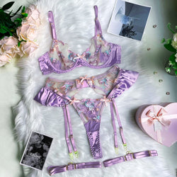 Satin Silk Lavender Purple Luxury Lingerie Set Bra and Panties