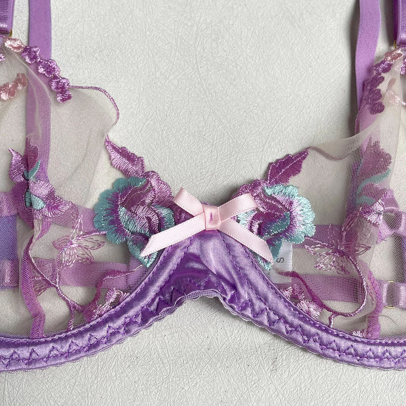 Satin Silk Lavender Purple Luxury Lingerie Set Bra and Panties