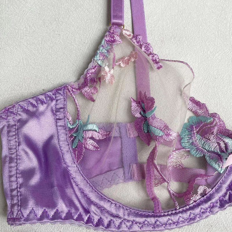 Satin Silk Lavender Purple Luxury Lingerie Set Bra and Panties