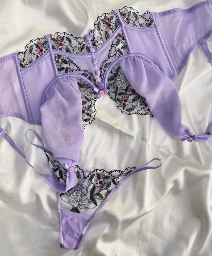 Silk n Satin Thong Lingerie Set - bra, bra and panties, panty, lingerie set, sets