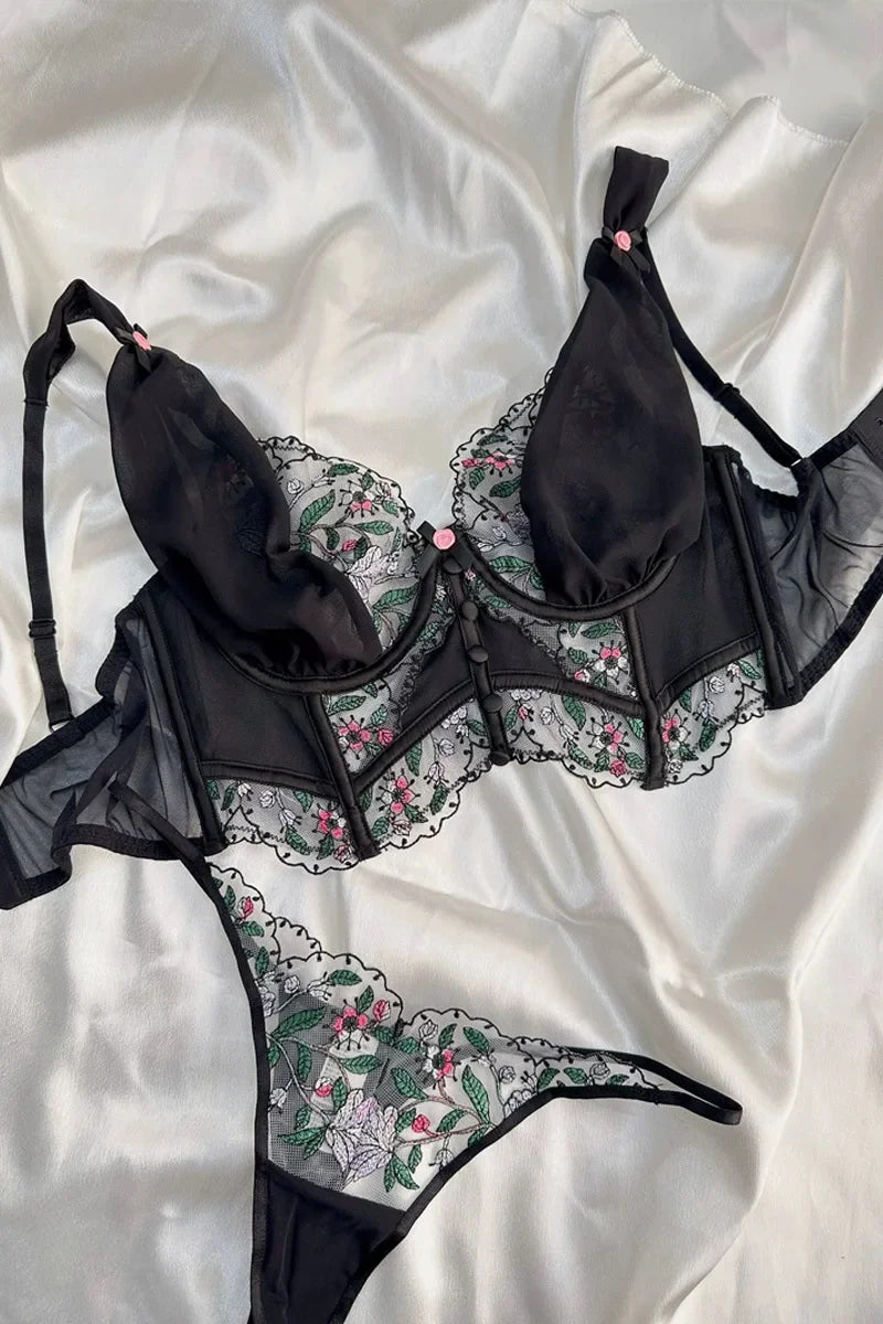 Silk n Satin Thong Lingerie Set - bra, bra and panties, panty, lingerie set, sets