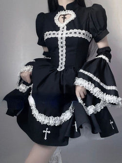 The sinning maid dress - cross - dress - embroidery - goth - gothic