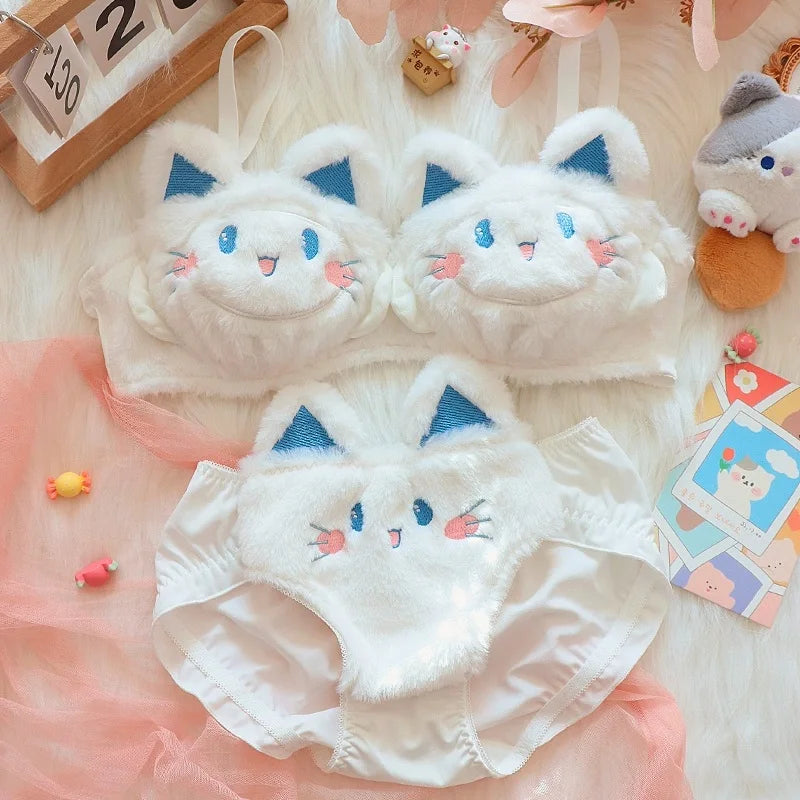 Soft Kitten Lingerie Set - Blue / M - bra and panties, panty, bras, cat, lingerie