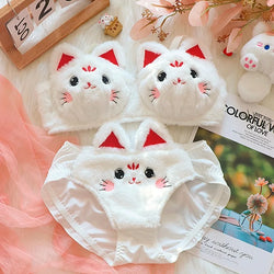 Soft Kitten Lingerie Set - Red / M - bra and panties, panty, bras, cat, lingerie