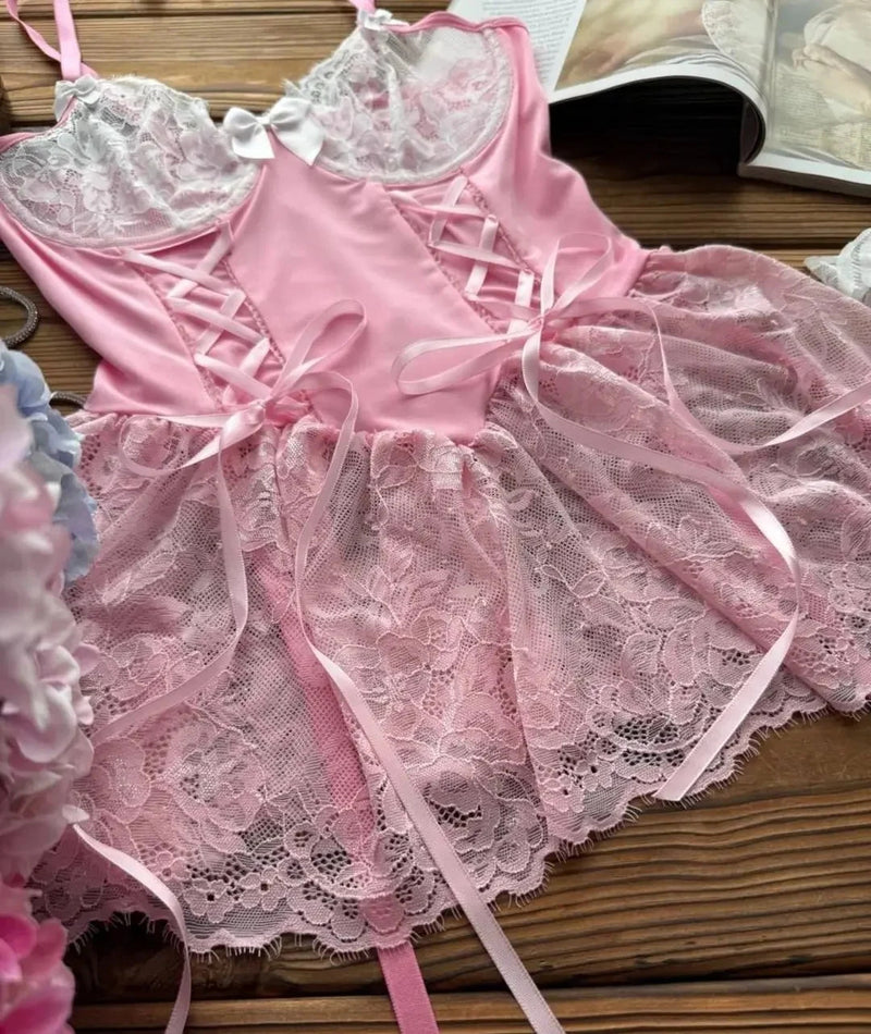 Soft Pink Ballerina Baddie Lingerie Set with Tutu Skirt