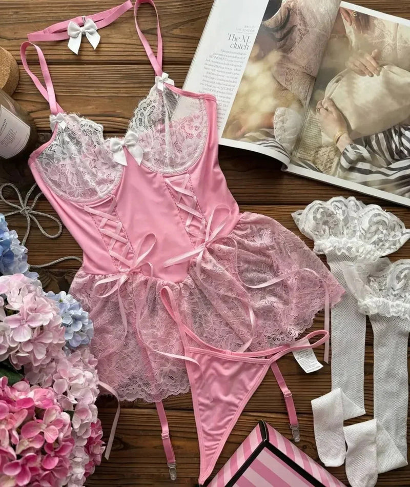 Soft Pink Ballerina Baddie Lingerie Set with Tutu Skirt