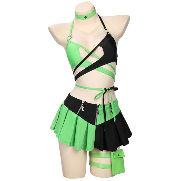 Split Personality Black & Green Lingerie Set