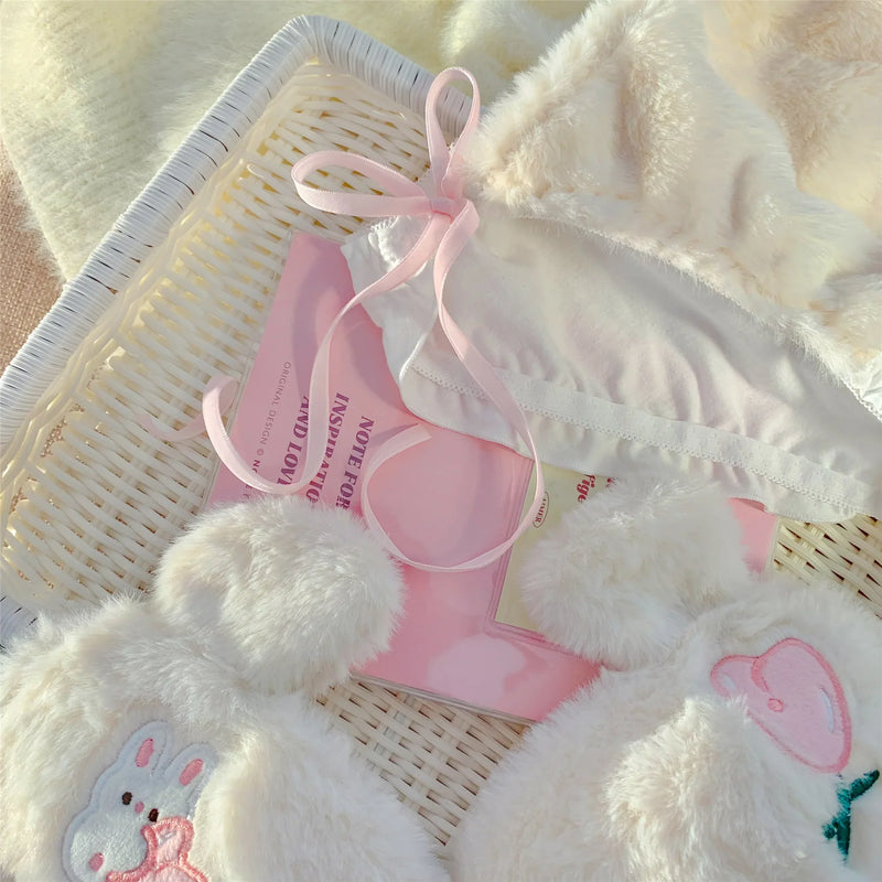 Spring Tulip Bunny Fuzzy Lingerie Set - bear lingerie, fuzzy lingerie set, sets