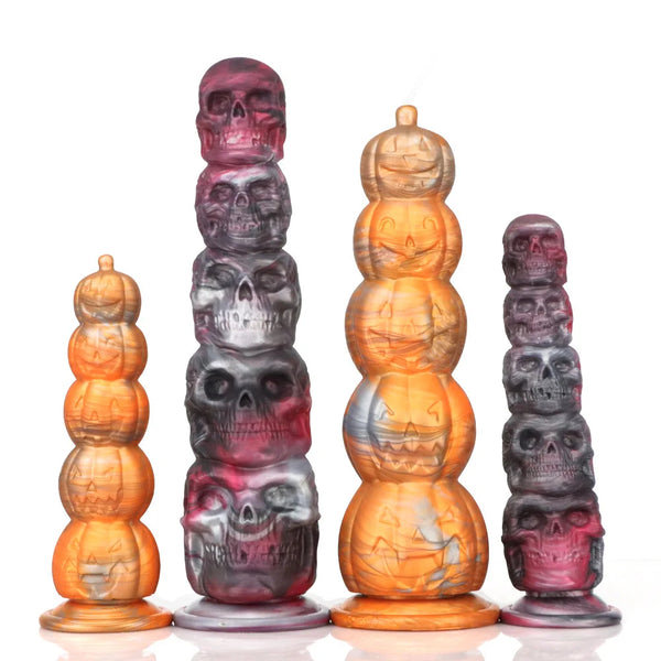 Stacked Halloween Pumpkin & Skull Silicone Dildo Toy Ride