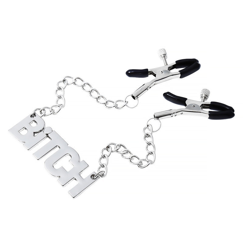Statement Nipple Clamps - Bitch - baby girl, choker necklace, clamp, daddies, daddy dom