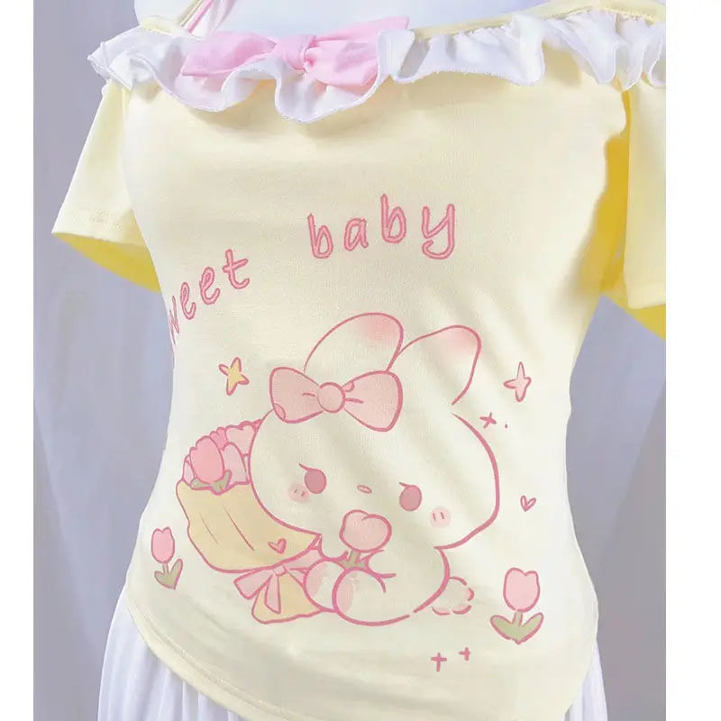 Sweet Baby Off The Shoulder Tee - bunny, fairy kei, kawaii, pastel, shirts