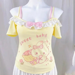 Sweet Baby Off The Shoulder Tee - bunny, fairy kei, kawaii, pastel, shirts