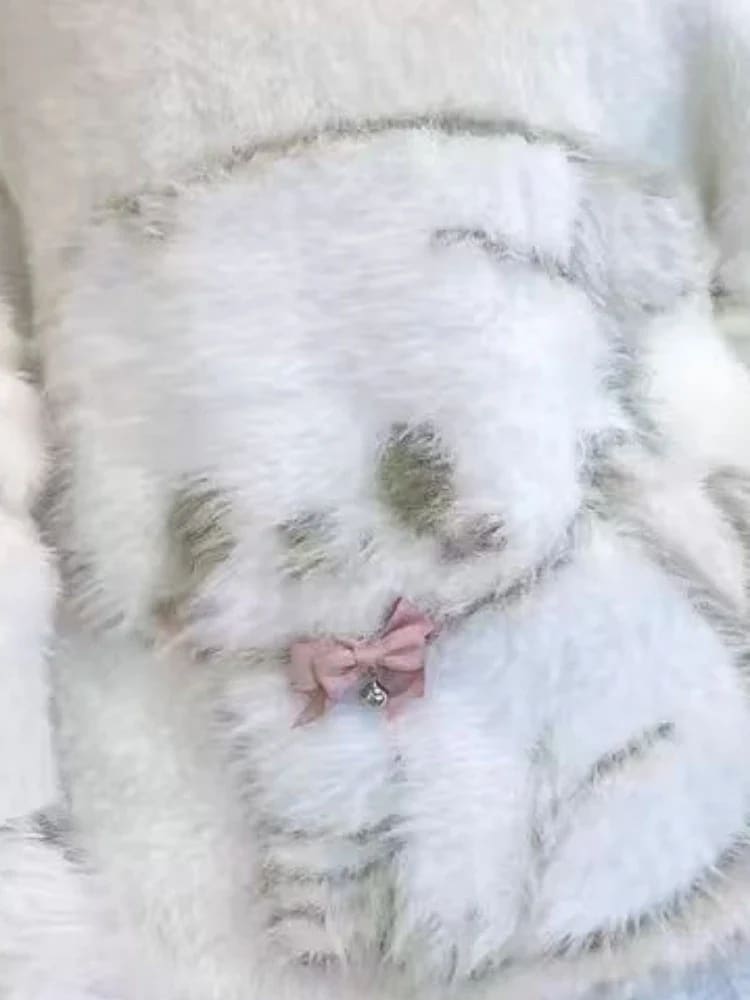 Sweet Fuzzy Kitten Slouchy Sweater Asymmetric Cozy Faux Fur