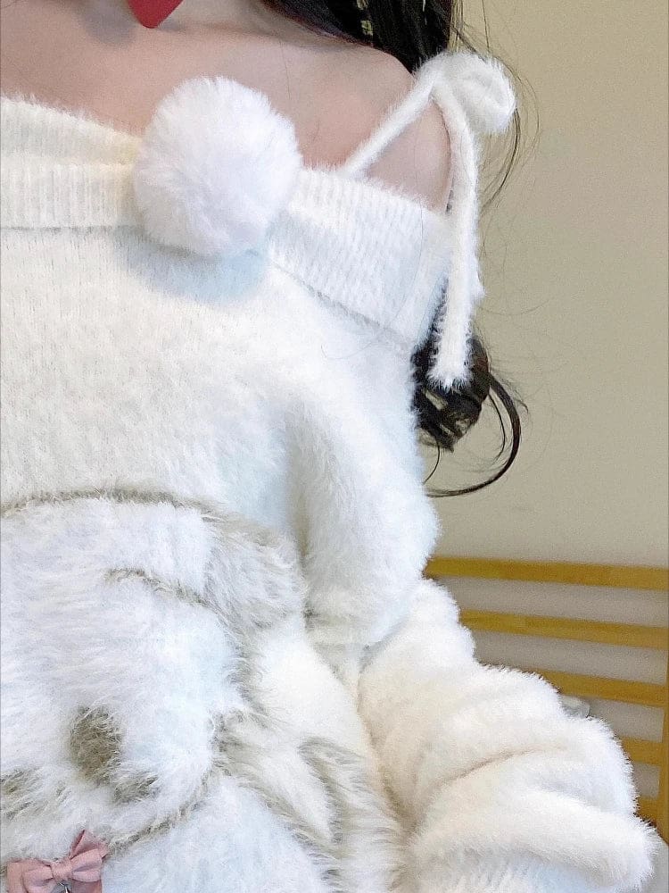 Sweet Fuzzy Kitten Slouchy Sweater Asymmetric Cozy Faux Fur