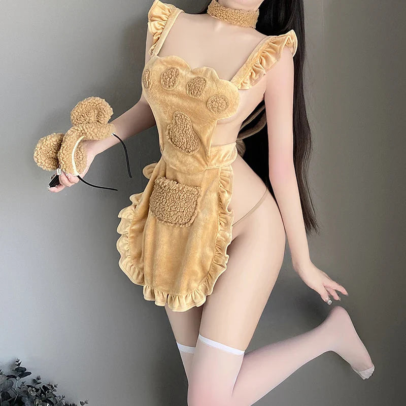 Teddy Bear Apron Dress - bear lingerie, cosplay, costume, costumes, fuzzy